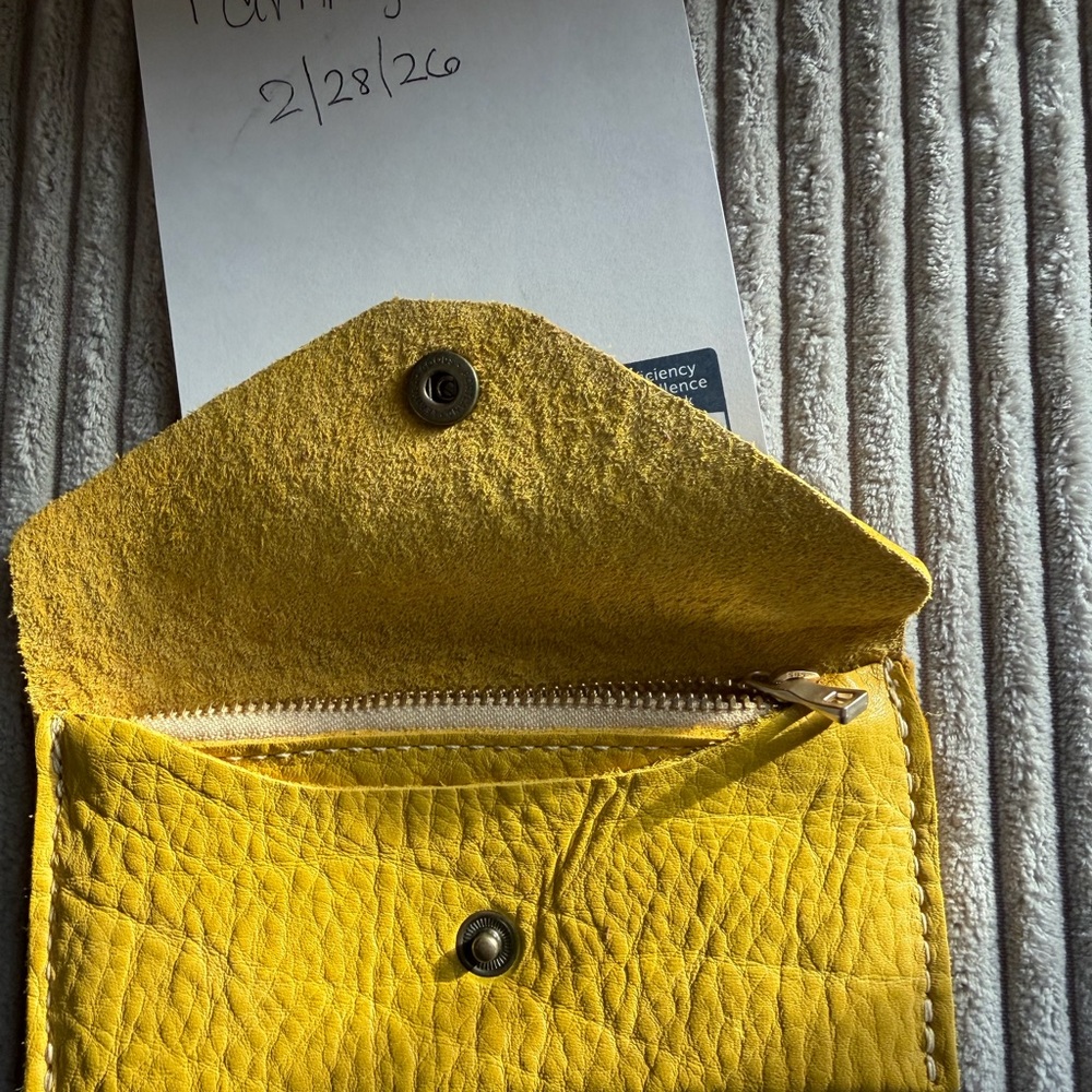 Yellow Leather Envelope Wallet Clutch - Picture 3 of 4